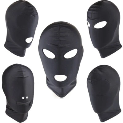 Black Spandex Full Hood Face Head Cover Role Play Sexy Unisex Mask Slave Costume - Image 1 of 4