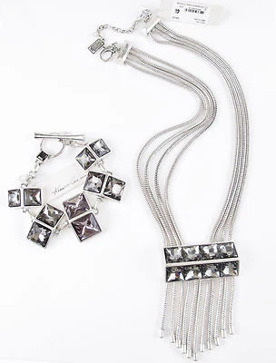 Kenneth Cole New York Black Crystal Fringe Necklace & Bracelet Set $173 NWT - Image 1 of 3