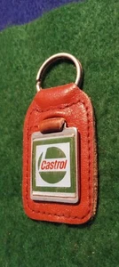 Vintage 1980s Castrol Motor Oil Enameled Metal & Leather Keychain~London England - Picture 1 of 3