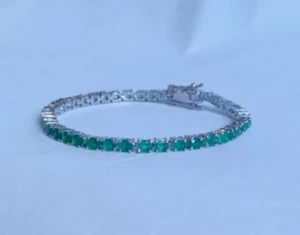 Natürlicher Smaragd Edelstein Tennis Armband 925 Sterling Silber Handarbeit Schmuck - Bild 1 von 12