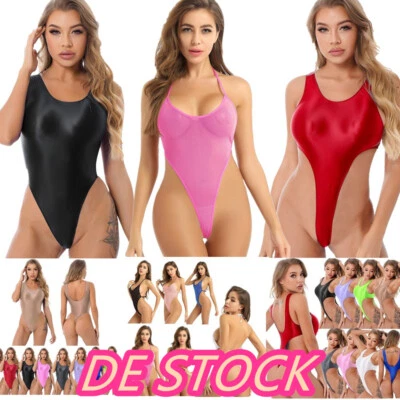 DE Damen Glossy Body Ärmellose Stringbody High Cut Overall Unterhemden Clubwears - Bild 1 von 4