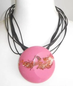 Sobral Orlando Opaque Pink Copper Metalique Large Pendant Artist Made Necklace - Picture 1 of 9