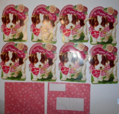 8 tarjetas de felicitación troqueladas y brillantes de San Valentín Beagle PUPPY LOVE y rosas rosadas 3D Foto 1 de 4