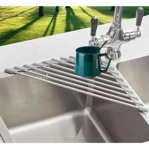 Roll-Up Triangle Dish Drying Rack Corner Sink Dish Drainer Space Saving NWT  - Picture 1 of 4