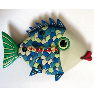 Orologio da parete Allen Designs Fishy Lips testato funziona mancante pendolo pesce arte popolare - Foto 1 di 9