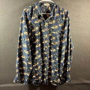 VTG men silk shirt xl blue novelty car 50s gas pump camp retro taxi printed - Bild 1 von 7