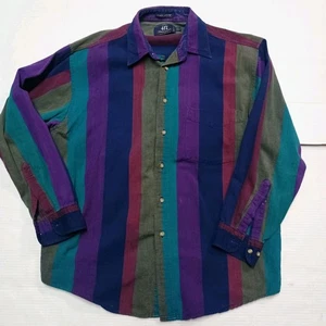 Vtg 417 Van Hausen Over Easy Stripe Colorful Button Western 90s Brush popper M - Picture 1 of 5