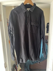 Our Legacy Men's Long Sleeve Black Fleece Polo Shirt With Open Side W Drawstring - Picture 1 of 6