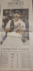 CLAYTON KERSHAW - RETIREMENT - LOS ANGELES TIMES - Sept 19, 2025 - Picture 1 of 2