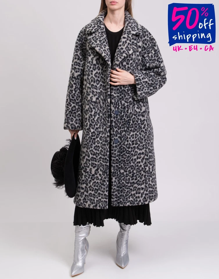 RRP€450 STAND STUDIO Maria Faux Fur Teddy Coat FR36 US4 S Leopard Print Collared - Image 1 of 4