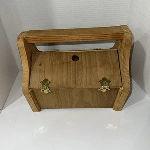 Handmade Wooden Box 2 Flip Hinged Lids With Handle Storage Folk Art Rustic Farm - Picture 1 of 9