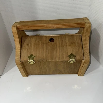 Handmade Wooden Box 2 Flip Hinged Lids With Handle Storage Folk Art Rustic Farm - Image 1 of 4