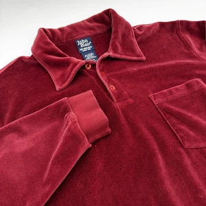 Vintage 1970s John Blair Maroon Velvet Velour Shirt Retro Disco Leisure Large - Bild 1 von 8