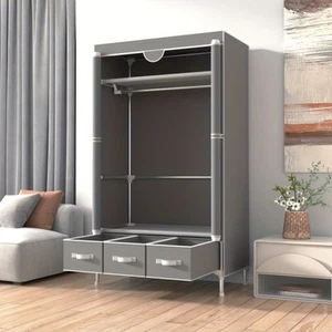 Portable Clothes Closet Rolling Door Wardrobe with Hanging Rack Non-Woven Fabric - Bild 1 von 10