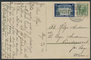 DANIMARCA. Sigillo natalizio 1908 su cartoncino con 5 Øre Federico VIII (PC416) - Foto 1 di 2
