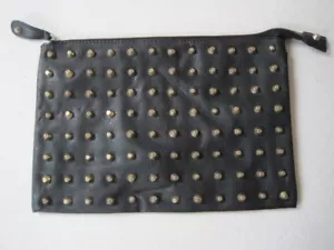 Women's ATMOSPHERE black faux leather studded clutch bag - Picture 1 of 4