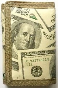 NUEVO VINTAGE $100. BILLETERA DISEÑO MONEDA BILLETES CARTERA PLEGABLE CON CREMALLERA - Imagen 1 de 4