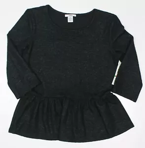 BAR III FLASHY Womens Large 3/4 Sleeve Round Neck Solid PEPLUM BLACK TOP BLOUSE - Picture 1 of 3