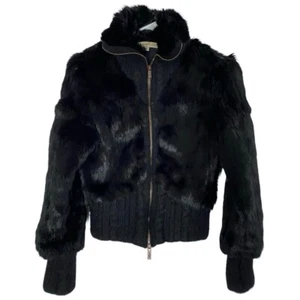 Giacca bomber vintage Christian LaCroix donna taglia small XS pelliccia di coniglio nera - Foto 1 di 13