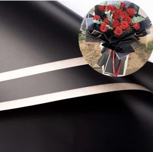 NEW 40 Sheets Flower Wrapping Paper Floral Bouquet Gift Wrap Black w/ Gold Edge - Picture 1 of 6