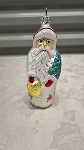 Christopher Radko Poinsettia Santa White Glass Christmas Ornament 5in Vintage - Picture 1 of 6