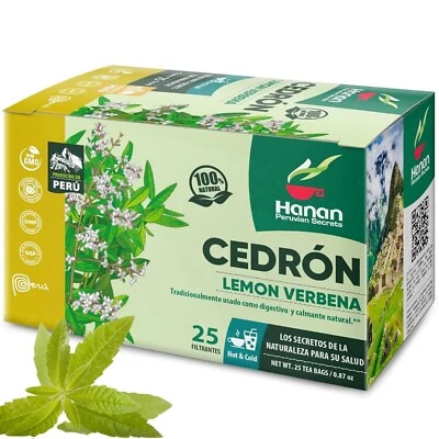 HANAN Lemon Verbena 25 Teabags of Cedron Herbal Tea All Natural Lemon Beebrush - Peru