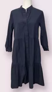 COS Navy Blue Shirt Dress US 6 Long Sleeve Minimalist Midi Cotton Boho Modest - Picture 1 of 11
