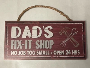 DAD'S FIX-IT SHOP 11" x 5.5" Red Hanging Sign Man cave Garage Workshop - Picture 1 of 4