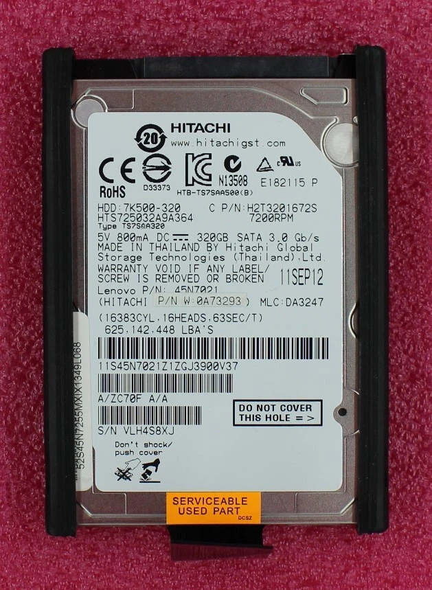 45N7021 - Lenovo 320Gb 7.2K 9.5mm 2.5 inch SATA Hard Drive - Image 1 of 1