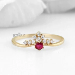 14K Gold VS/F-G Diamant-Rubin Edelstein Cluster Versprechen Ring Valentinstag Geschenk - Bild 1 von 7
