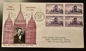1947 FDC Utah Brigham Young Crosby Cachet Salt Lake City UT San Diego CA - Picture 1 of 2