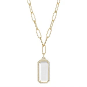 .35Ct Moissanite Quartz Crystal Pendant 18'' Paperclip Chain 14K Gold Vermeil - Picture 1 of 10
