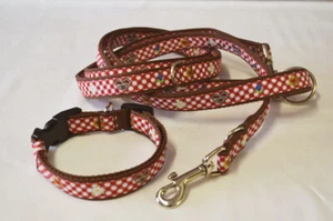Collar de lino para perro juego Herzilein llavero hecho a mano marrón rojo - Imagen 1 de 2