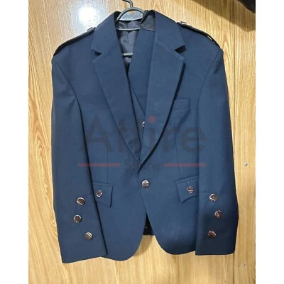 Traditional Scottish Blue Argyll Jacket with vest - Argyll Grey kilt Jacket - Photo 1/4