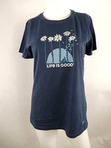 Life is Good Women S/S Crusher Tee Towering Daisies Bike Blue Medium 80766 - Picture 1 of 10