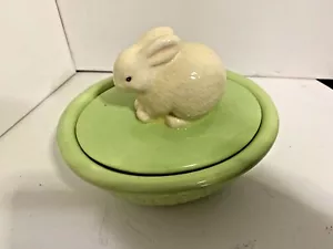 Hallmark Cesto Ceramica Verde Ciotola Coniglietto su Coperchio Candy Trinkets Pasqua Primavera Vintage - Foto 1 di 6
