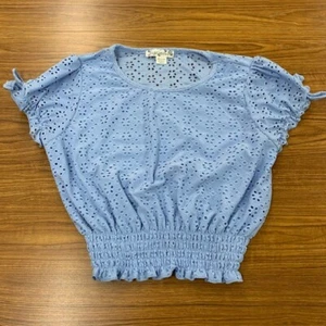 Knit Works Girls Periwinkle Blue Floral Cap Sleeve Elastic Cropped Blouse16 XL - Picture 1 of 6