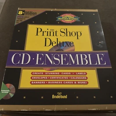 Print Shop Deluxe PC CD Ensemble Broderbund 1994 1995 Windows 3 CD-ROM - Image 1 of 3
