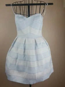 B SMART Bondage Sky Blue White Striped Fit Flare Strapless Juniors dress 11/12 - Picture 1 of 6