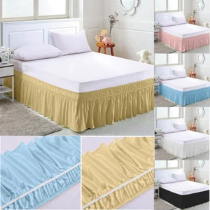 Elastic Bed Skirt Cover Hollow Ruffle Stretch Valance Fit Wrap Around Queen King - Picture 1 of 16