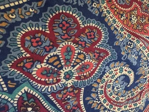 Vintage Paisley Cotton Fabric 1988 Blue Gold Red Wine Gray Quilt Craft 24 x 44 - Picture 1 of 9