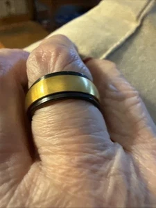 Titanium Steel Black Band With Gold Enamel Inlay In Center In A Size 7 - Picture 1 of 10