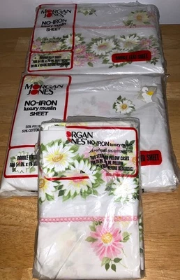Vtg Morgan Jones Full Sheet Set~Maytime~Pink~Flat/Fitted/2 Pillowcases~New~Read - Image 1 of 4