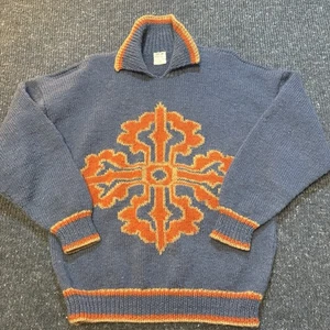 Soup Y2K Unisex Size L/XL WoolCollared Sweater Celtic Cross Blue Orange Heavy - Picture 1 of 11