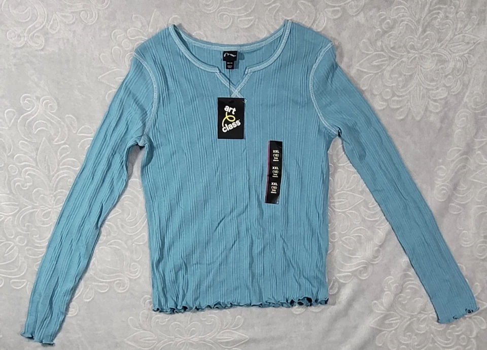 Art Class Girl Sz XL (14) Ribbed Long-Sleeve Bottom Neck Top Red Sweatshirt