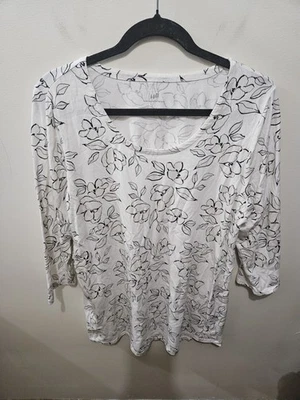 Blusa túnica J Jill blanca floral informal de lujo de algodón Supima línea A grande alta Foto 1 de 4