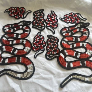 10 Coral Snake Patch Red Embroidered /sequin Iron on Designer Style Jeans - Picture 1 of 6