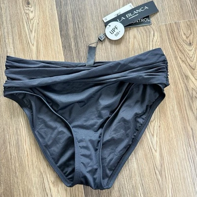 La Blanca Island Goddess Shirred Band Tummy Control Swim Bottom SZ 4 Black NEW - Image 1 of 4