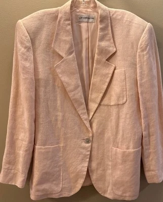 LIZ CLAIBORNE Vintage Pale Pink 100% Linen Lined Long Sleeve Blazer/Jacket Sz 14 - Image 1 of 4