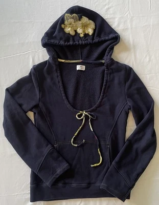 De Colección Free People Y2K Sudadera con Capucha Cuello Redondo Azul Marino S Bordada Floral Boho Gitana Foto 1 de 4